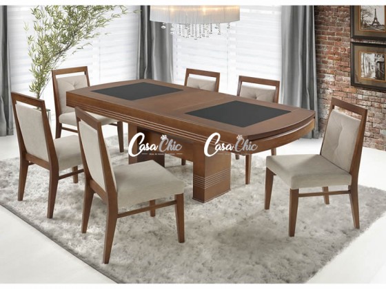 Conjunto Mesa de Jantar Atlanta Elastica Extensivel com 06 Cadeiras 1.92 ou 2.50 x 0.90 Retangular